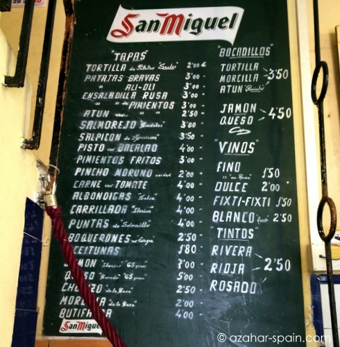 bar santos menu